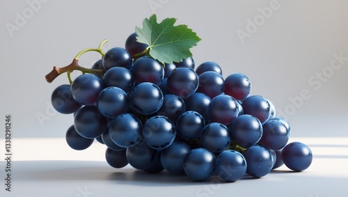 Dark blue grape with leaves separated against a white backdrop.