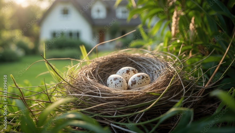 A beautiful bird has built this nest in my garden, and it seems to be living happily. These eggs are from the same beautiful bird. I found this picture impressive; what do you think?