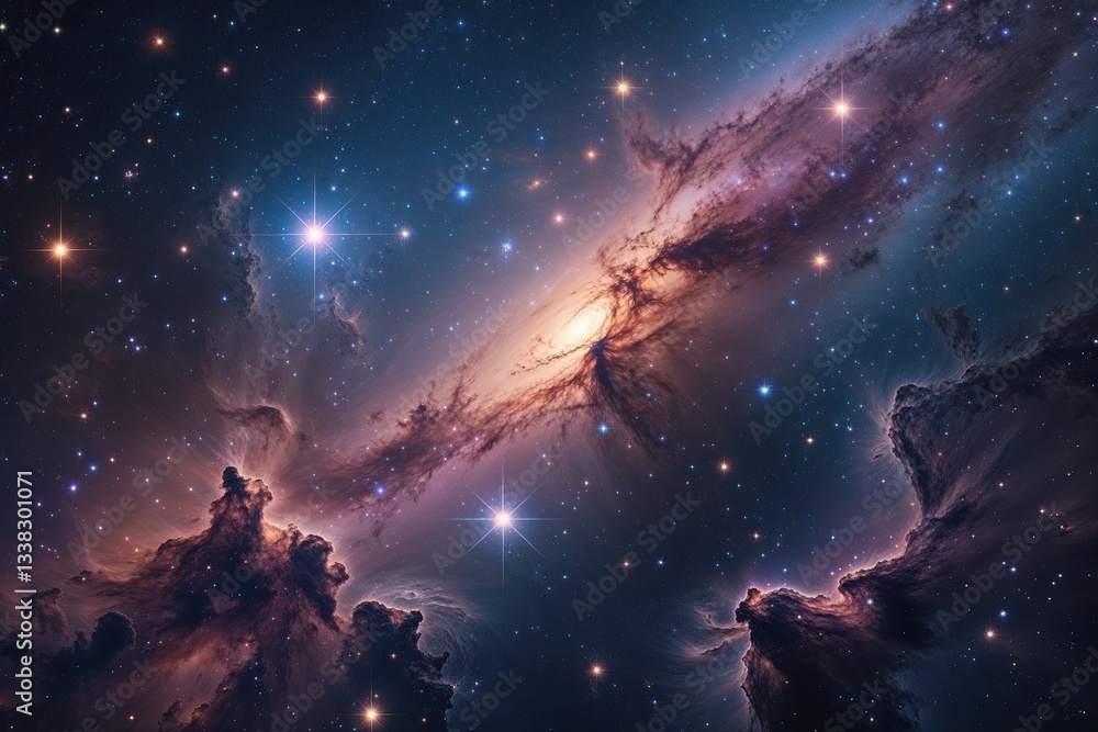 Naklejka premium Stunning Nebula and Bright Stars in an Infinite Cosmic Galaxy Dreamscape