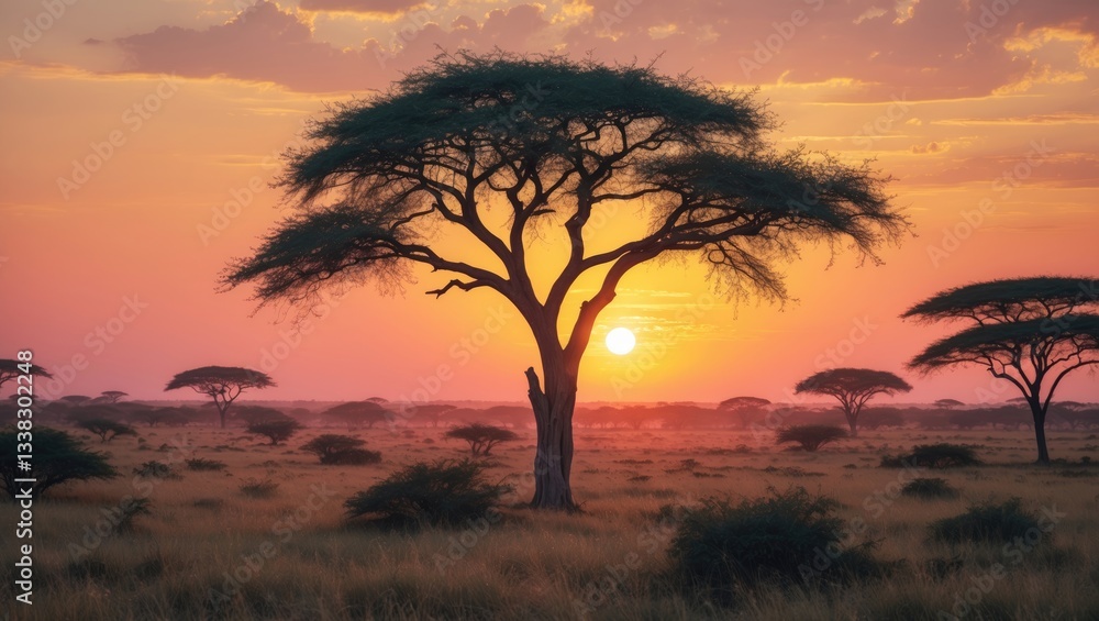 lone tree in savannah at sunrise lone tree in savannah at sunrise