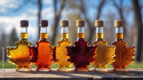 Different color variations of maple syrup produced by a backyard hobbyist.