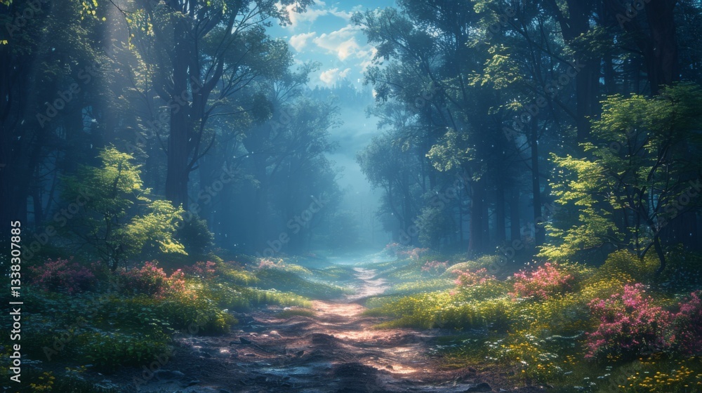 Fototapeta premium A forest path with a road running through it