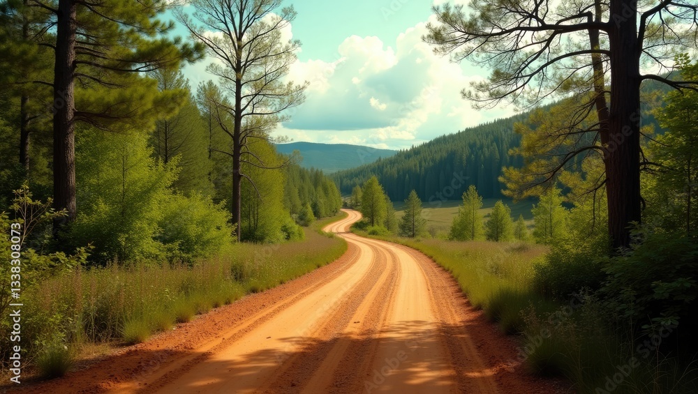 Obraz premium Rally trail in woodland. Path of ancient dirt road.