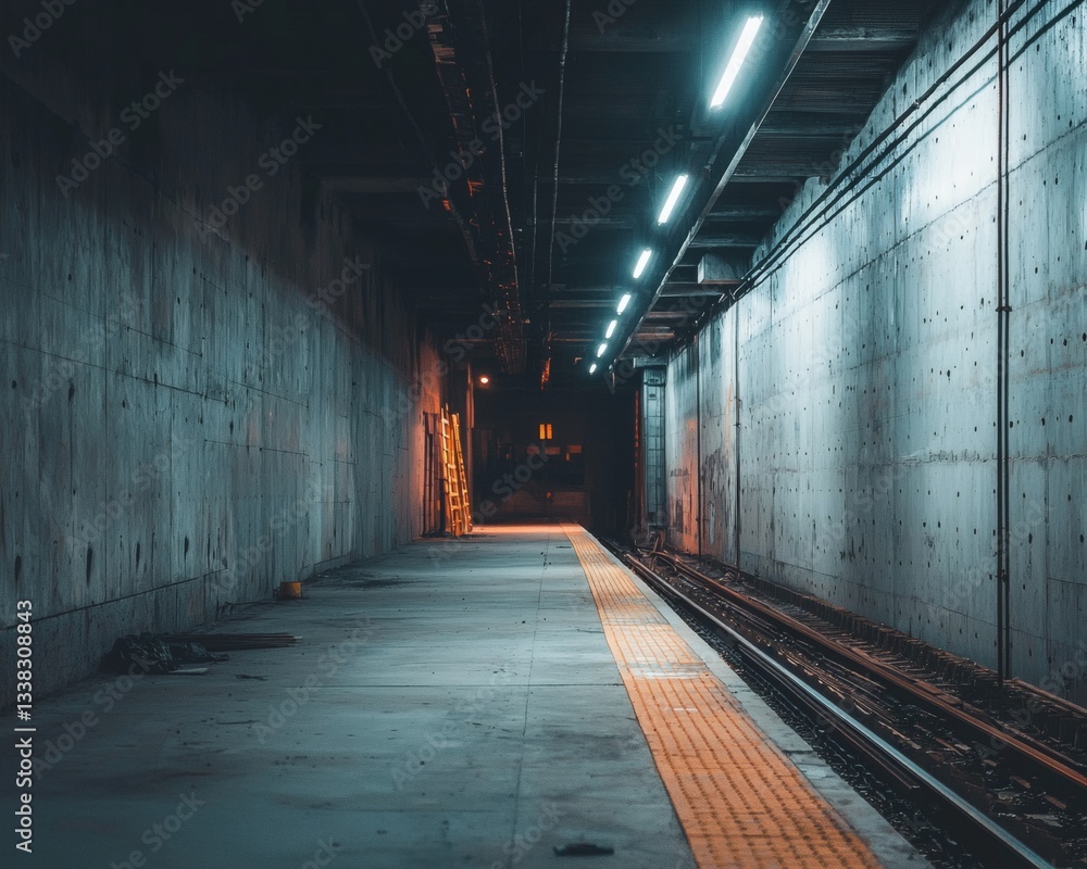 Fototapeta premium Mysterious underground passageway at night Generative AI