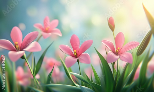 Wallpaper Mural Beautiful pink flowers blooming in a vibrant garden with soft sunlight Torontodigital.ca