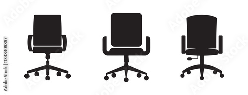 Set of black chair silhouette icon vector. Simple chair silhouette