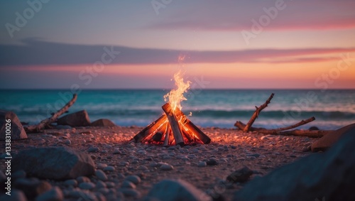 Fototapeta Naklejka Na Ścianę i Meble -  Beach bonfire at a tranquil sunset