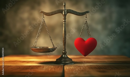 Balance between love and justice represented by heart and scale