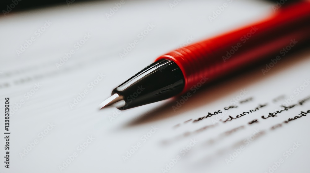Red pen on white paper with handwritten notes Red pen on white paper with handwritten notes