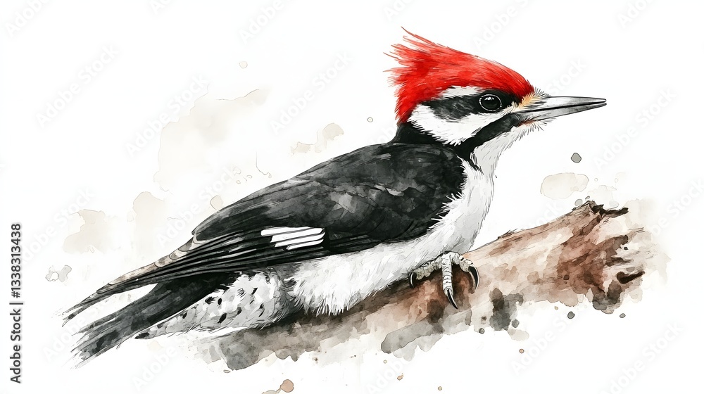 custom made wallpaper toronto digitalWatercolor Painting of a Pileated Woodpecker on a Branch
