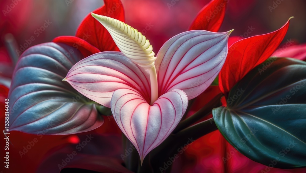 Obraz premium Anthurium flower showcased beautifully at the center against a background. Vertical image.