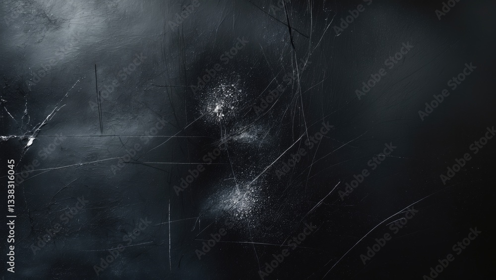 Dust scratches backdrop. Grainy texture. Black distressed surface featuring white smeared stains. Dust scratches backdrop. Grainy texture. Black distressed surface featuring white smeared stains.
