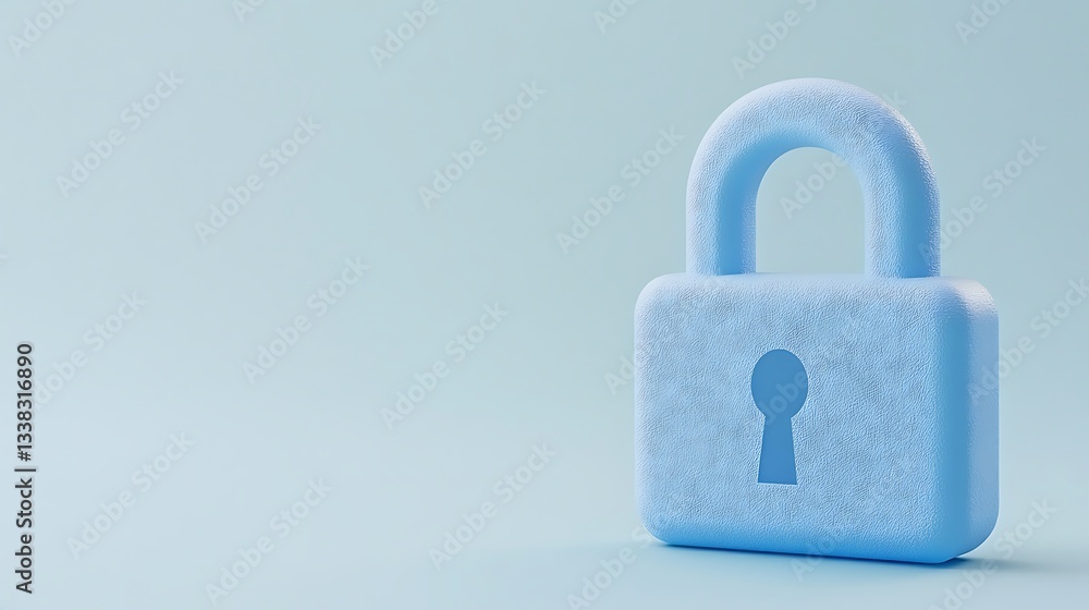 Fototapeta premium Blue padlock on a soft pastel background symbolizing security, protection, safety, and confidentiality in digital space