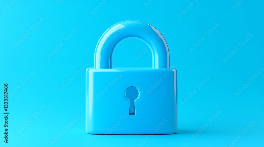 Blue padlock on bright blue background symbolizing security, safety, protection, and privacy concepts in modern design Blue padlock on bright blue background symbolizing security, safety, protection, and privacy concepts in modern design