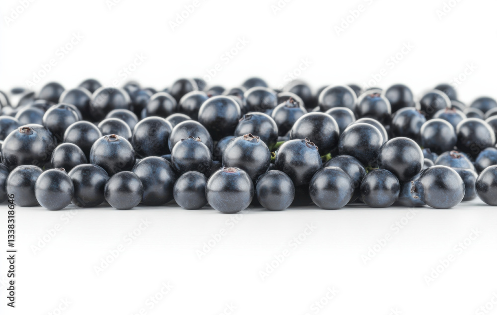 Fresh blueberries piled together on white background, showcasing their rich color and texture Fresh blueberries piled together on white background, showcasing their rich color and texture