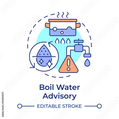 Boil water advisory multi color concept icon. Remove contamination from liquid. Safety and emergency alert. Round shape line illustration. Abstract idea. Graphic design. Easy to use in presentation
