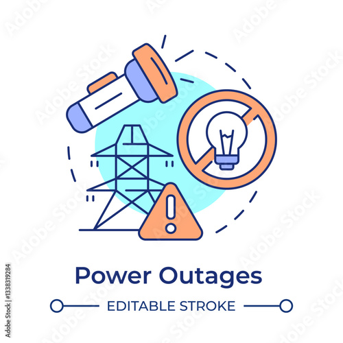 Power outages multi color concept icon. Electricity supply disruption. Safety and emergency alert. Round shape line illustration. Abstract idea. Graphic design. Easy to use in application