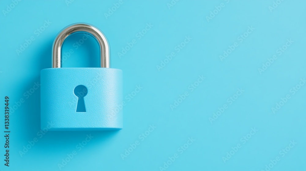 Blue Padlock with Shiny Metal Shackle on Bright Blue Background Symbolizing Security and Protection Blue Padlock with Shiny Metal Shackle on Bright Blue Background Symbolizing Security and Protection