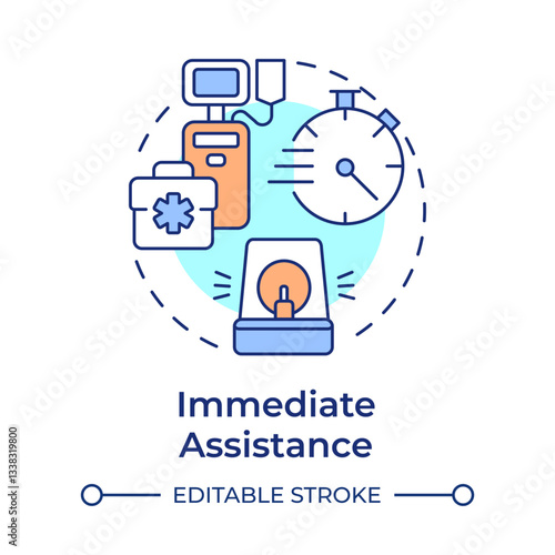 Immediate assistance multi color concept icon. Prompt response to patient needs. Quality of medical service. Round shape line illustration. Abstract idea. Graphic design. Easy to use in application