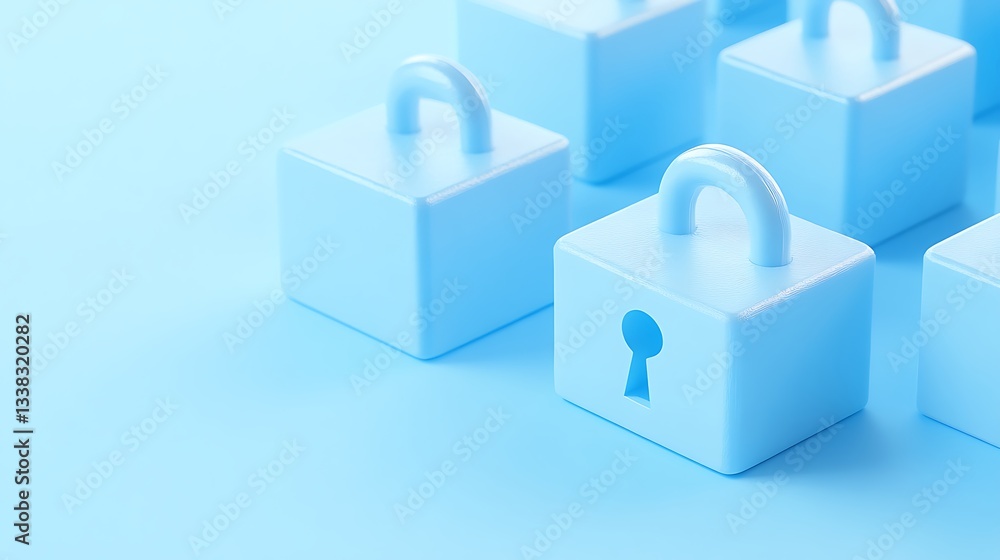 Obraz premium Blue padlocks with keyholes on a light blue background for concepts of security, privacy, and protection