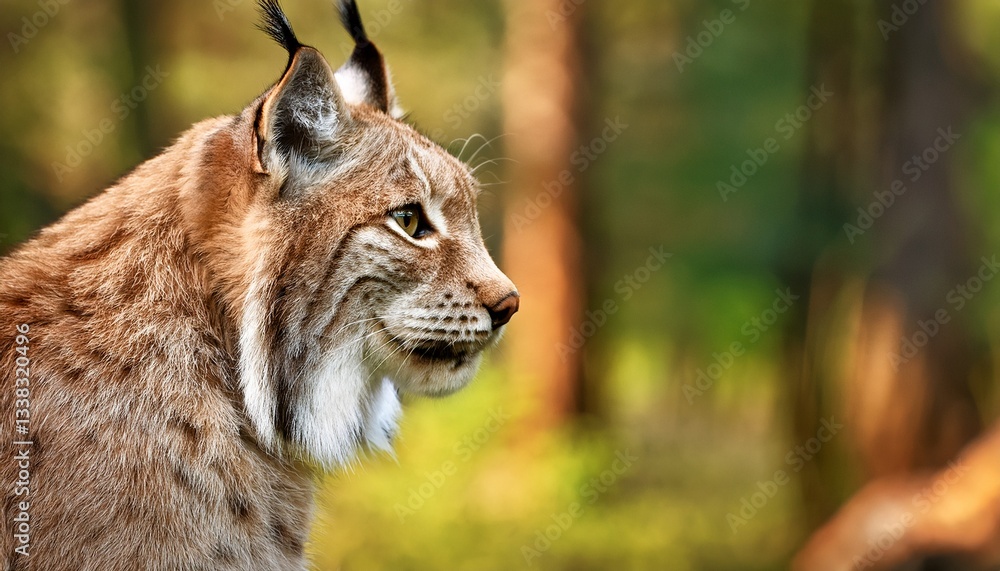 Obraz premium Close-up of lynx whiskers glowing with firefly-like light against a soft, blurred forest background. Perfect for wildlife, nature, magical, and forest photography.