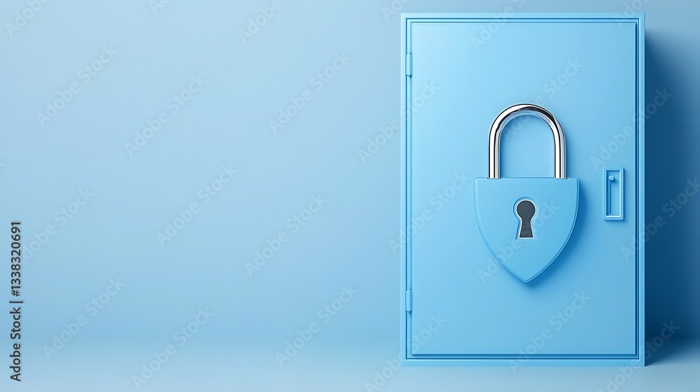 Blue Safe Door with Silver Lock and Keyhole on Light Blue Background for Security and Protection Concepts Blue Safe Door with Silver Lock and Keyhole on Light Blue Background for Security and Protection Concepts
