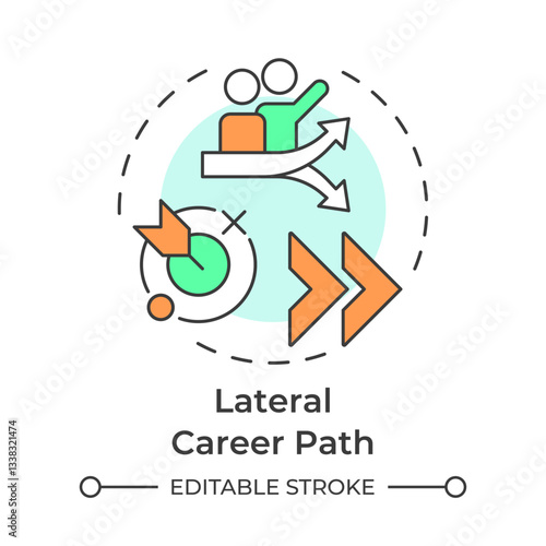 Lateral career path multi color concept icon. Corporate growth. Employees, workforce. Round shape line illustration. Abstract idea. Graphic design. Easy to use in infographic, presentation