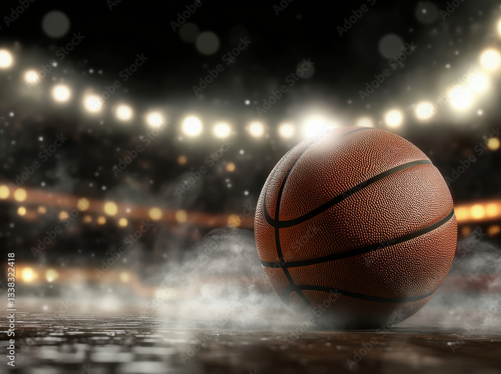 A basketball ball in the foreground, surrounded by smoke Generative AI A basketball ball in the foreground, surrounded by smoke Generative AI