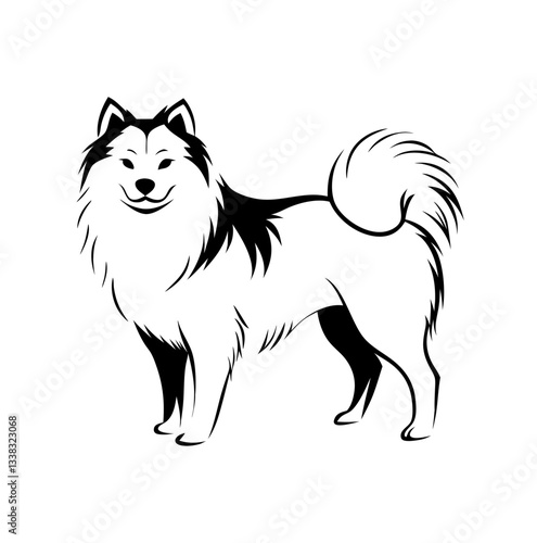 Black-furred Swedish Lapphund standing proudly in an outline 