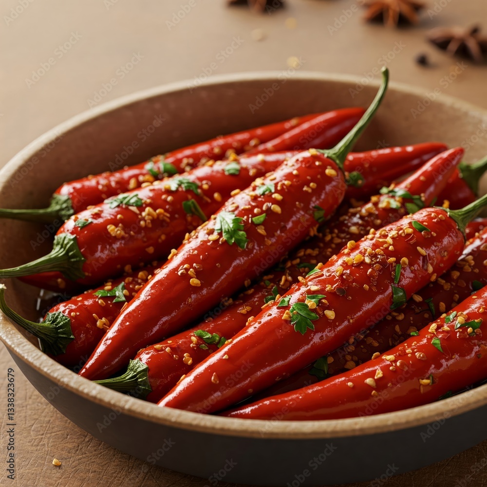 Red Hot Chili Peppers with herbs and spices over wooden background - cooking or spicy food concept Red Hot Chili Peppers with herbs and spices over wooden background - cooking or spicy food concept