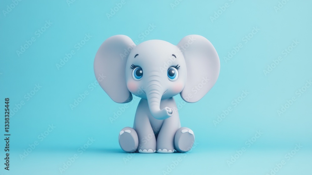 A cute cartoon illustration of a sitting gray baby elephant A cute cartoon illustration of a sitting gray baby elephant