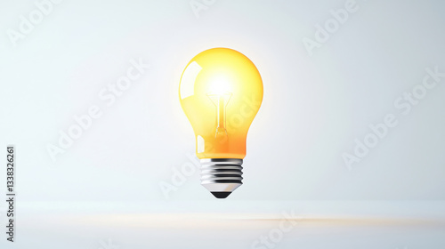 A glowing yellow light bulb against a minimalistic background, symbolizing innovation. isolated on white background.