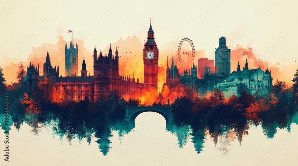 Obraz premium A beautiful watercolor painting of the London city skyline