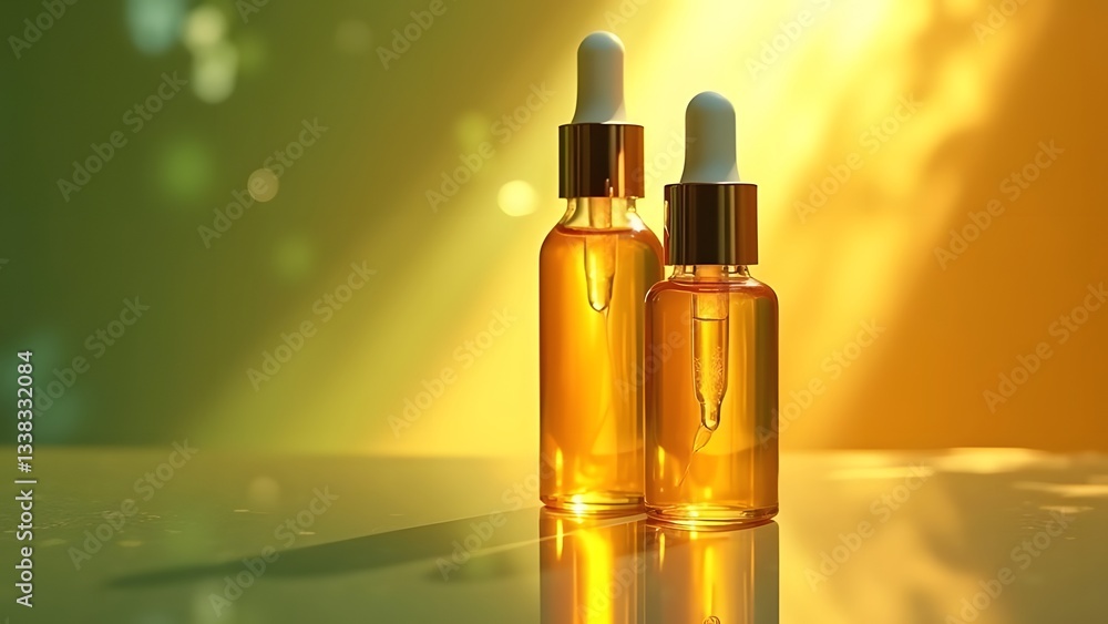 Naklejka premium Radiant Vitamin C Ampoules Illuminating Golden Elixir with a Sun-Kissed Glow