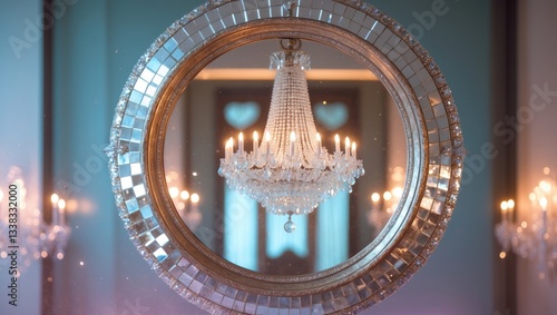 beautiful classic mirror with chandelier reflection