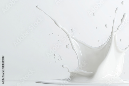High-speed capture of a milk splash on a white backdrop, showcasing fluid dynamics.