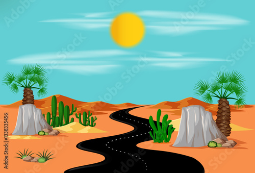 Desert Road Concept Illustration Stylish and Beautiful