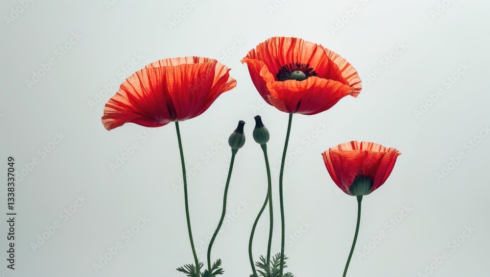Obraz premium Poppy flowers with bud, separated