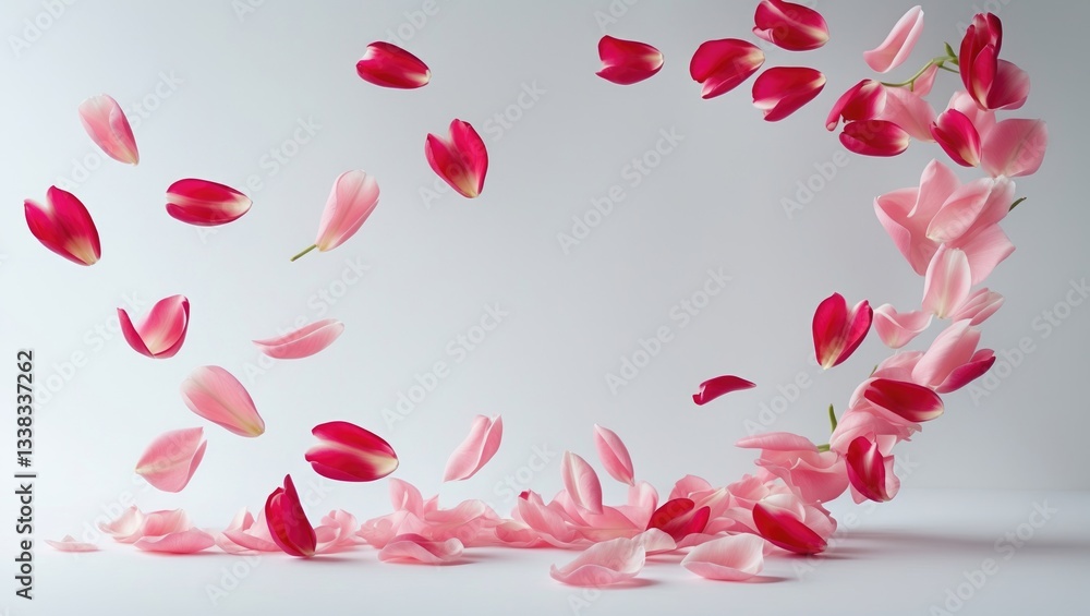 Obraz premium pink tulip petals swirl in a semicircle, against a white isolated background