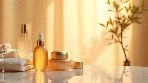 Wallpaper Mural Golden Glow Ampoules in a Luxurious Spa Setting with Calming Elements Torontodigital.ca