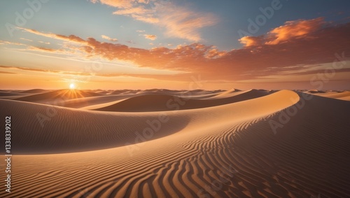 Fototapeta Naklejka Na Ścianę i Meble -  Sunset above the sand dunes in the desert. Dry landscape.
