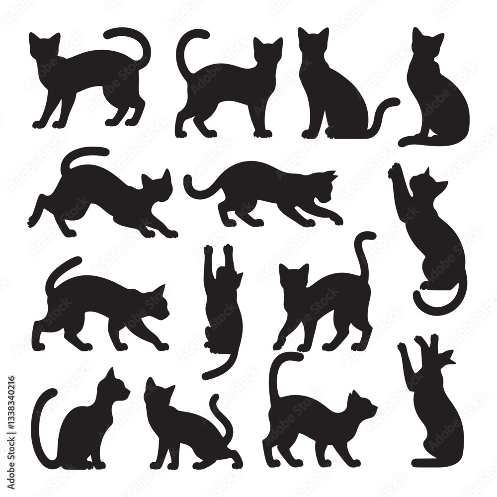 Set of black cat silhouettes. Set of black cat silhouettes.