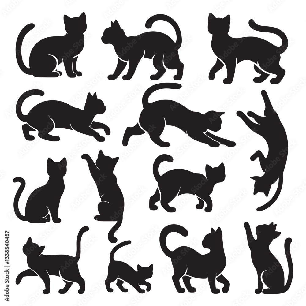 Set of black cat silhouettes. Set of black cat silhouettes.
