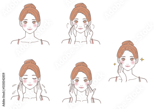 顔のお手入れしている女性　洗顔やスキンケア