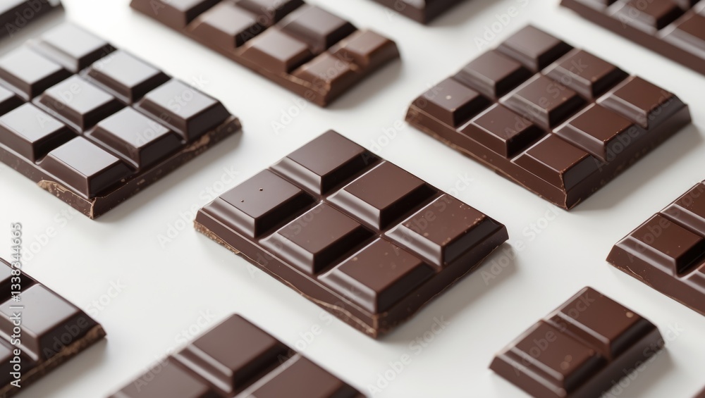 variety of chocolate pieces arranged on a white background variety of chocolate pieces arranged on a white background