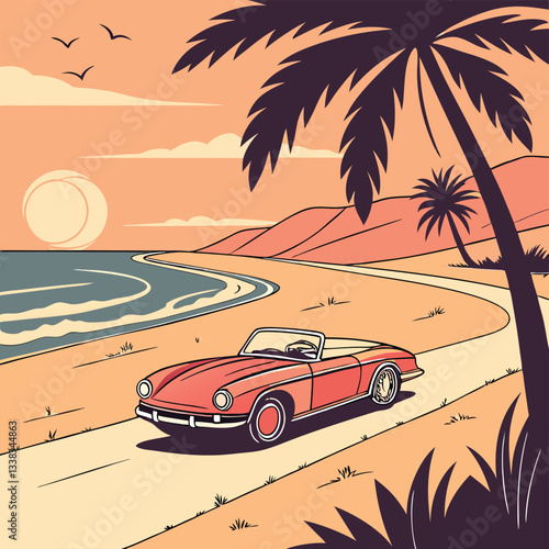 retro car on the beach