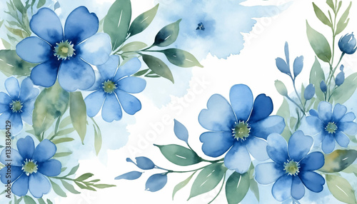 Beautiful watercolor floral pattern featuring blue flowers and greenery for a refreshing spring background design
