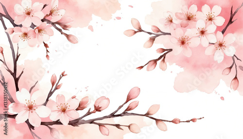 Cherry blossoms in soft pastel colors with copy space for text
