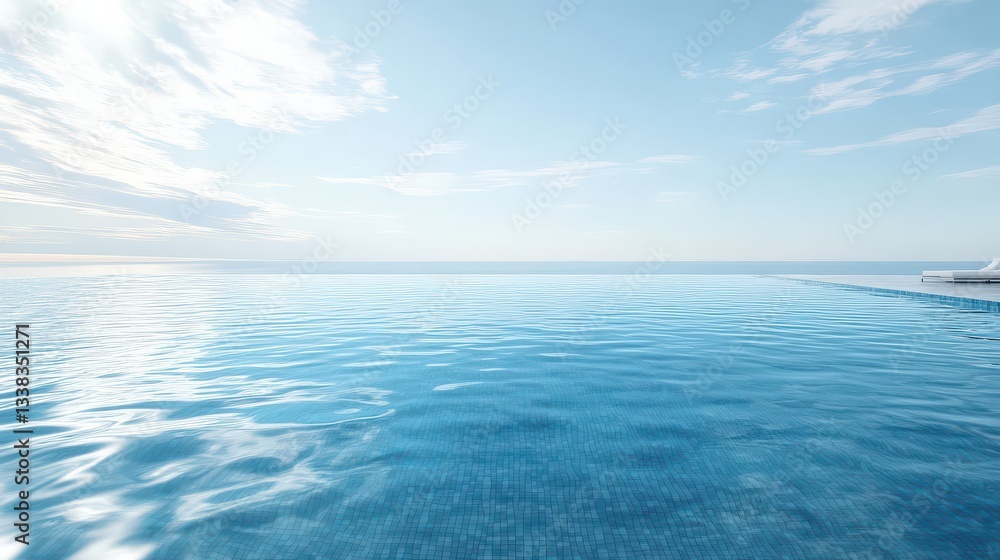 The calm, seamless surface of an infinity pool blending perfectly with the distant horizon, creating a breathtaking water reflection. The calm, seamless surface of an infinity pool blending perfectly with the distant horizon, creating a breathtaking water reflection.