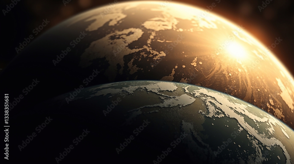 Fototapeta premium A professional fine art photograph of planet Earth, depicting its fragility against pollution. Warm, slightly dark tones